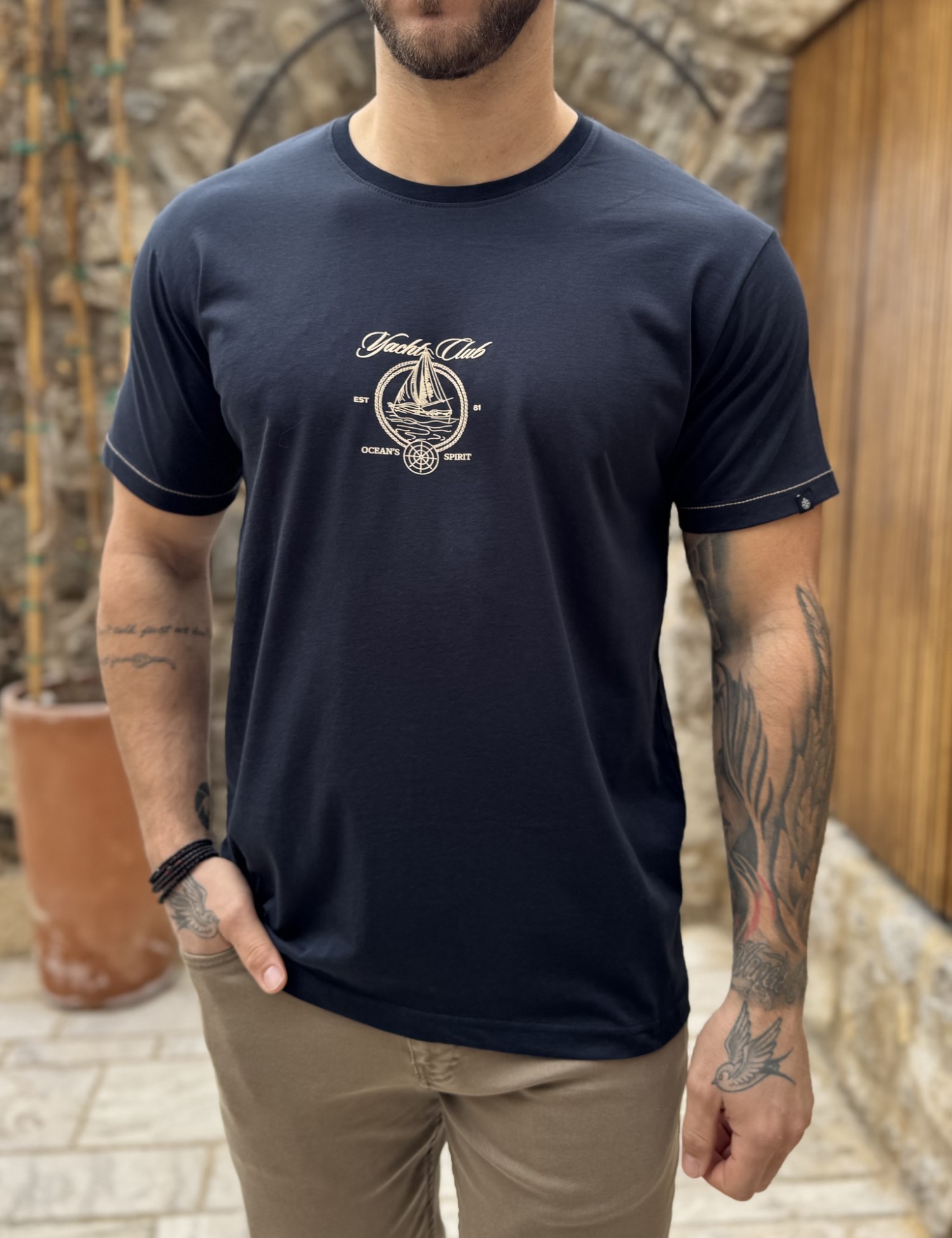 Everbest ανδρική μπλε navy κοντομάνικη μπλούζα με τύπωμα Plus Size 262803N